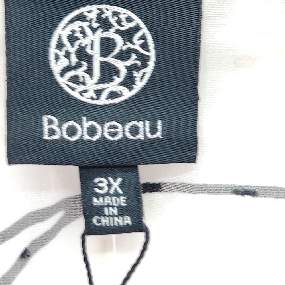 Bobeau Sheer Floral Swiss Dot Blouse‎ Long Sleeve Wrap Top White Black 3X Plus - Picture 3 of 10